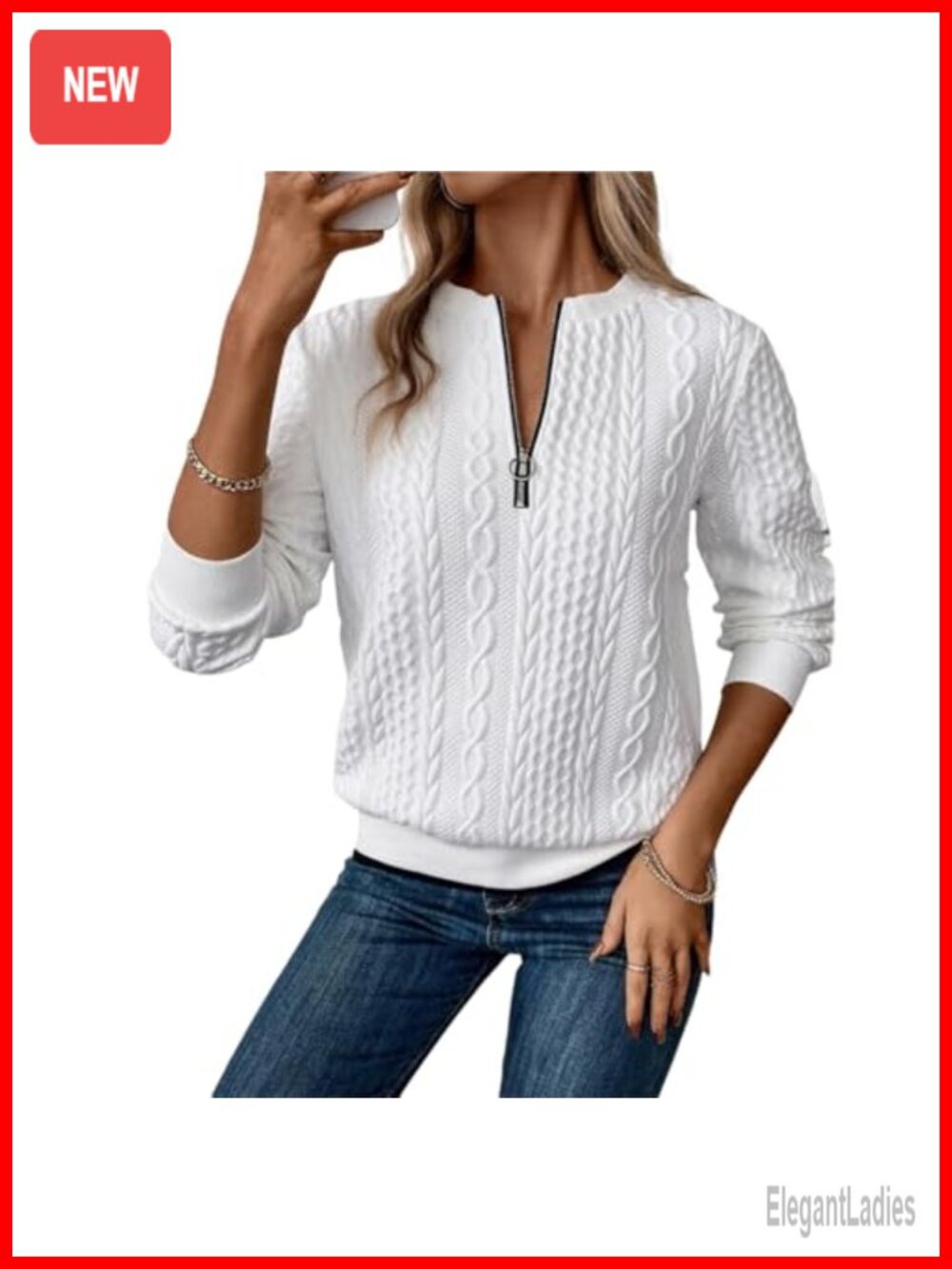 Womens Quarter Zip Sweatshirt Textured Pullover Long Sleeve